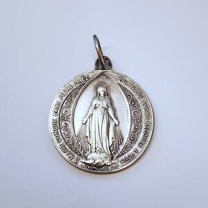 Antique 1891 French Silver Miraculous Medal Penin Lyon Inscribed Hallmark 3.8g